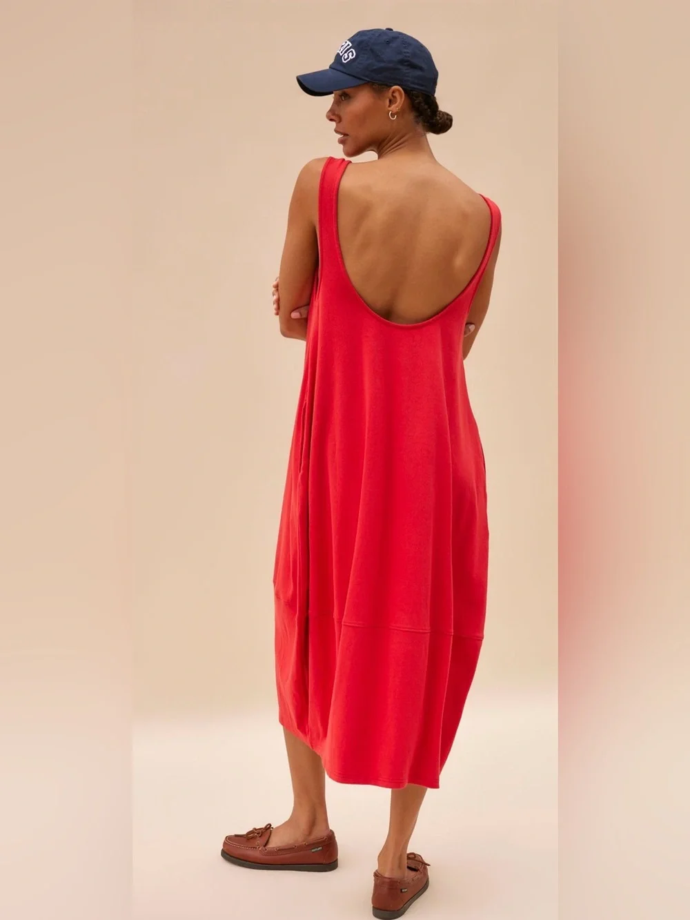 Free People Red Perth Barrel Tee Midi Dress, size Medium - Picture 2 of 8